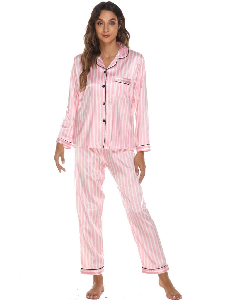 Loungewear für Damen im europäischen und amerikanischen Stil für Frühling und Herbst, bequemes Satin-Pyjama-Set, lässige 2-teilige bedruckte Homewear