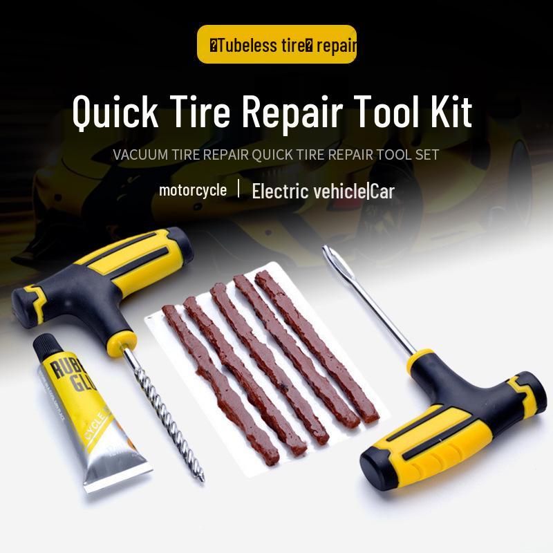 Car & Motorcycle Vacuum Tire Repair Kit with Rubber Strips & Quick Glue