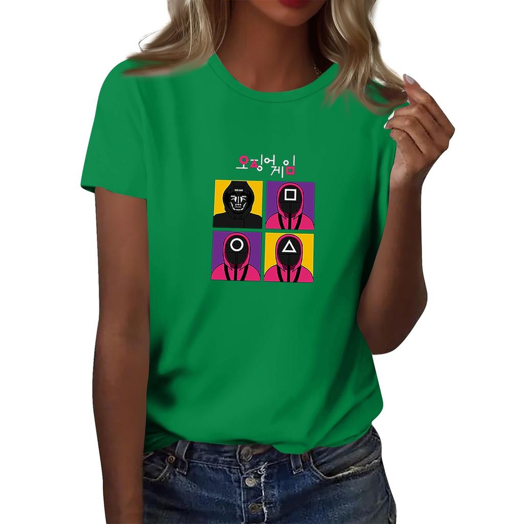 Damen Rundhals Bedrucktes Kurzarm T-Shirt Top