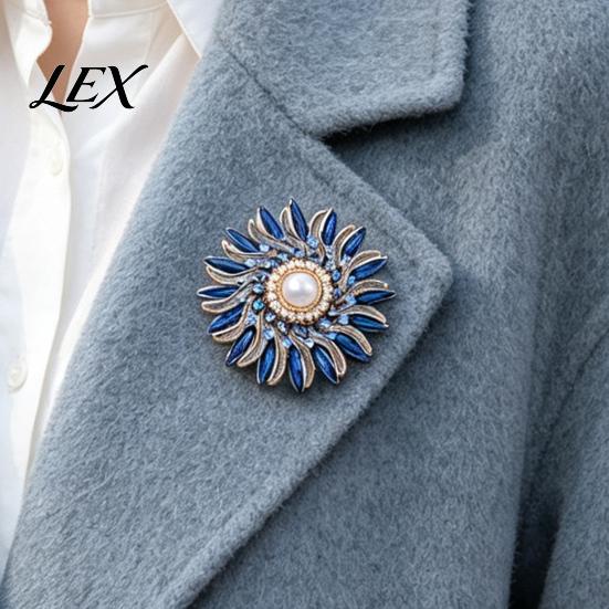 Women Sunflower Brooch Retro Rhinestone Pin, Floral Lapel Pin with Faux Metal Flower Pearl, Badge for Women, Clothing Accessories Anti Oxidation