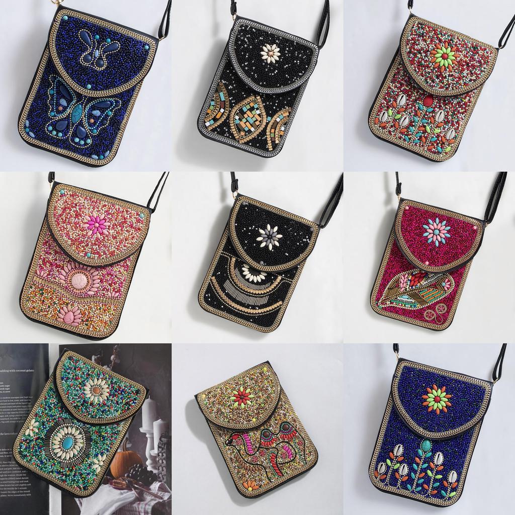 Bohemian Theme Pu Handbag With Magnetic Flap And Floral Accents For Daily Outings