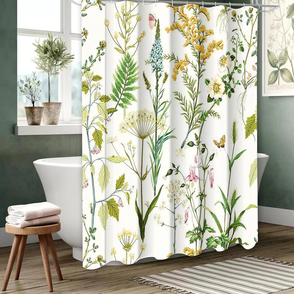 Plant and Floral Bathroom Shower Curtain Dwarf Waterproof fabric bathroom Curtain With 12 Hooks Sunflower Home Deco