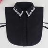Mote Damer Falsk Krage for Kvinner Chiffon Falsk Krage Rhinestone Lappel Avtakbar Knapp Halvskjorte Bluse Topp