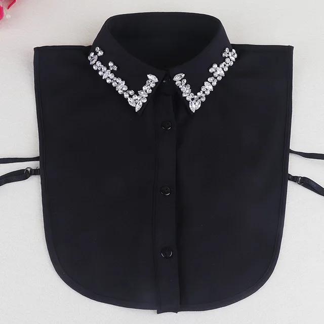 Fashion Ladies Fake Collar for Women Chiffon Fake Collar Rhinestone False Collar Lapel Detachable Button Half-Shirt Blouse Top