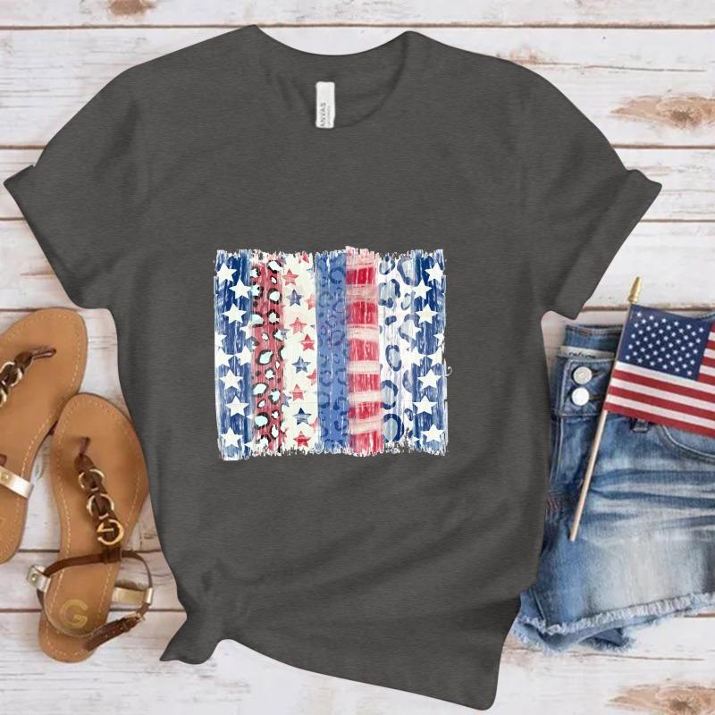 Summer Women's Flag Pattern Casual Fashion Pure Cotton Short Sleeved Top T-Shirts Women’s