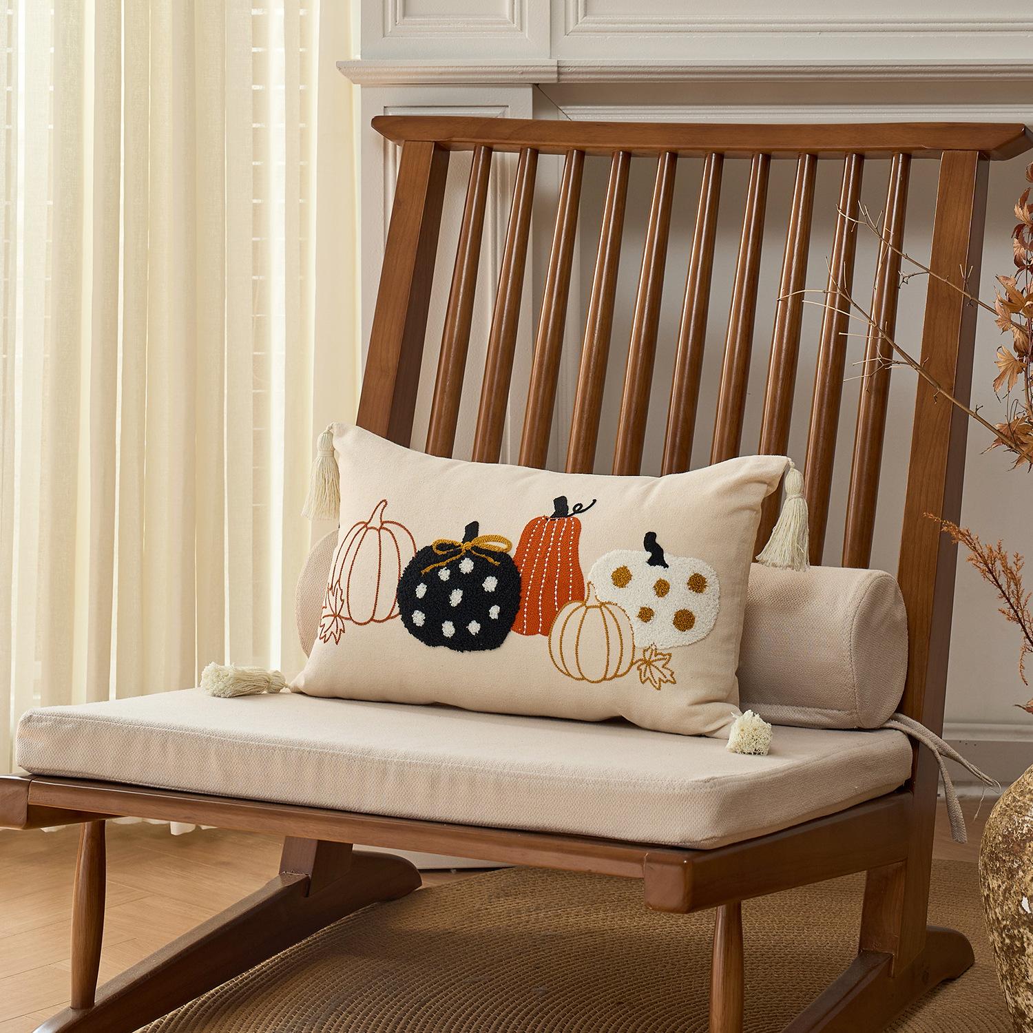 Pumpkin Tufted Velvet Throw Pillow Cover Autumn Cushion Cover Maple Leaves Pillowcase For Home Sofa Living Room Fall Decor чёрный 2990₽
