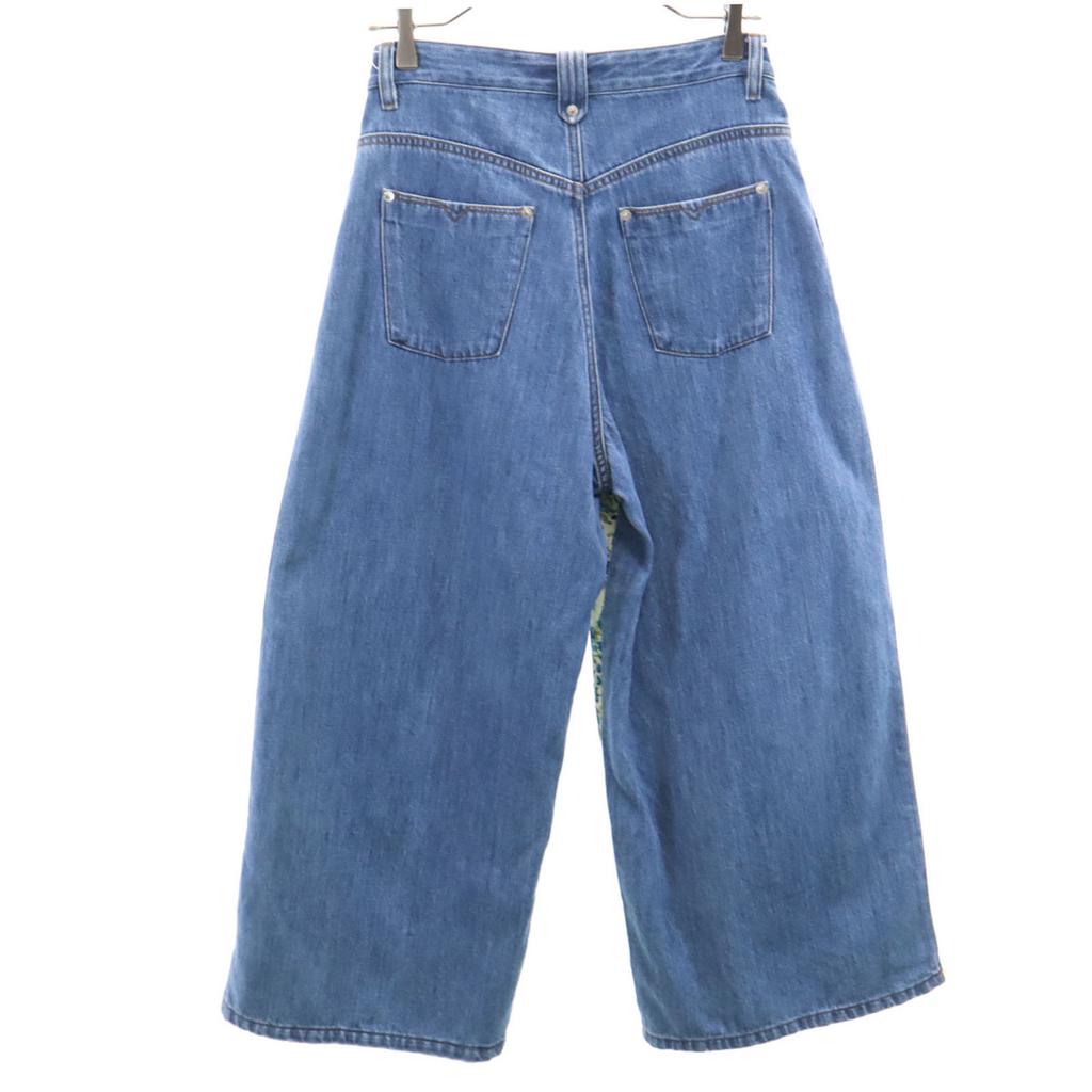 Diesel Floral Pattern Switching Wide Denim Pants XS Blue Women Used