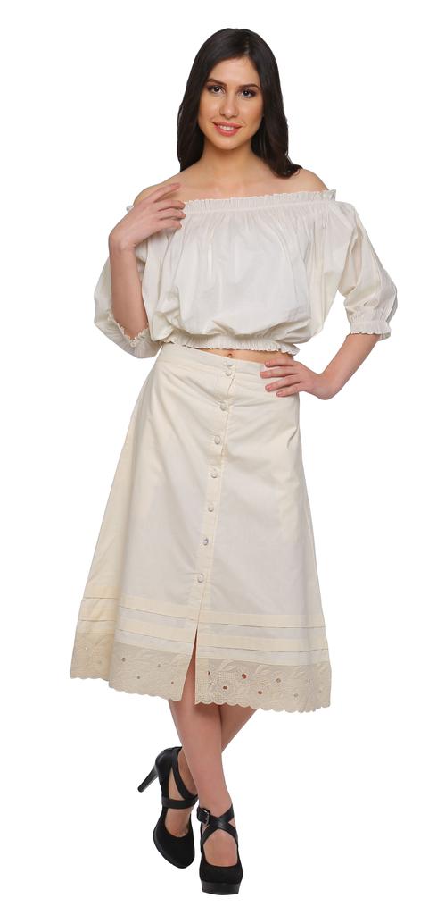 Moomaya Solid Cotton Skirts For Women Button Down A-Line Knee Length Skirts