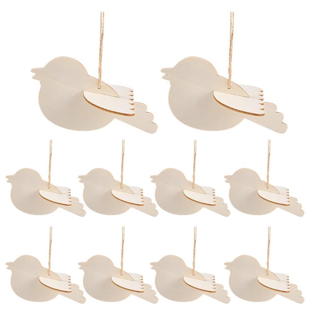 

Painting 3D Wood Bird Ornament with Rope DIY Bird Hanging Decor Kindergarten Activities 10 Set