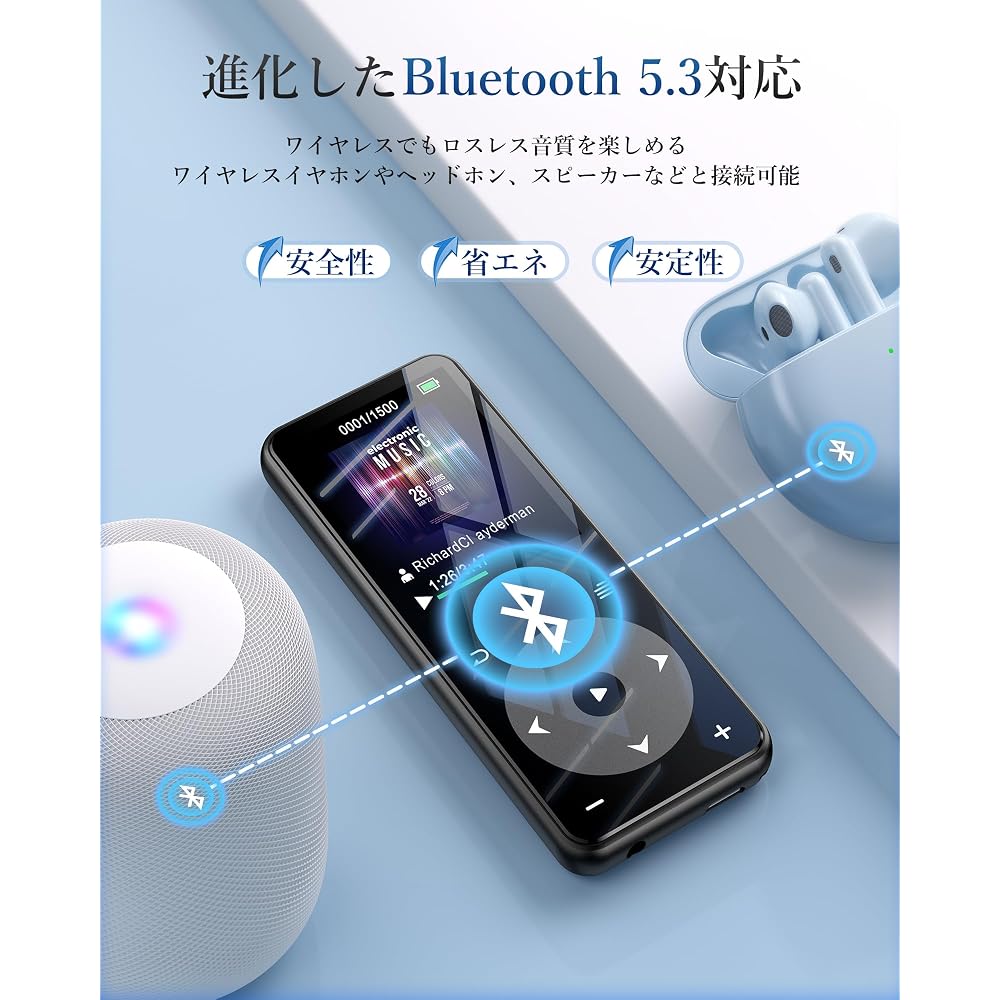 AGPTEK Bluetooth 5.3 MP3 Player 16GB Expandable to 128GB with HiFi Speaker and FM Radio, Compact Design for Commuting and Running