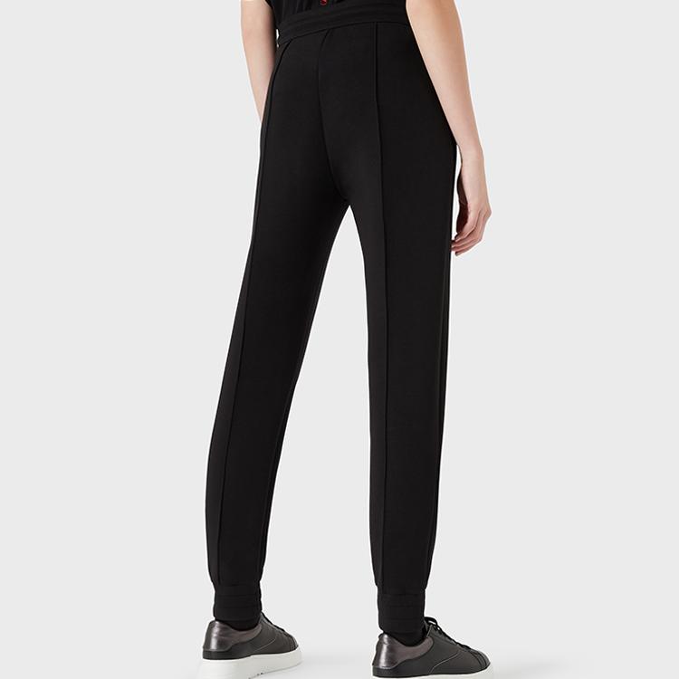 Emporio Armani Ss22 Solid Color Logo Embroidered Cuffed Knit Sweatpants Women Bottoms Black 3L2P6E-1JHSZ-0999