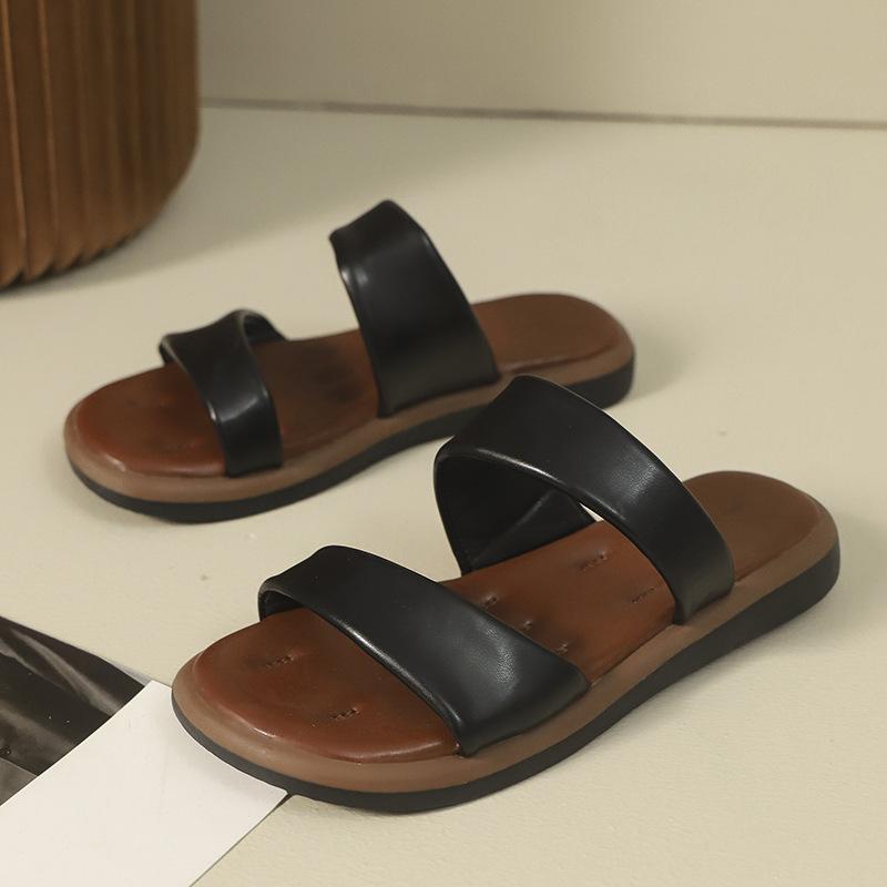 

Французские шлепанцы на плоской подошве с мягкой подошвой для женской летней носки 2025 новый летний сезон с юбками, крутые шлепанцы на одно слово для наступания на дерьмо 40 чёрный