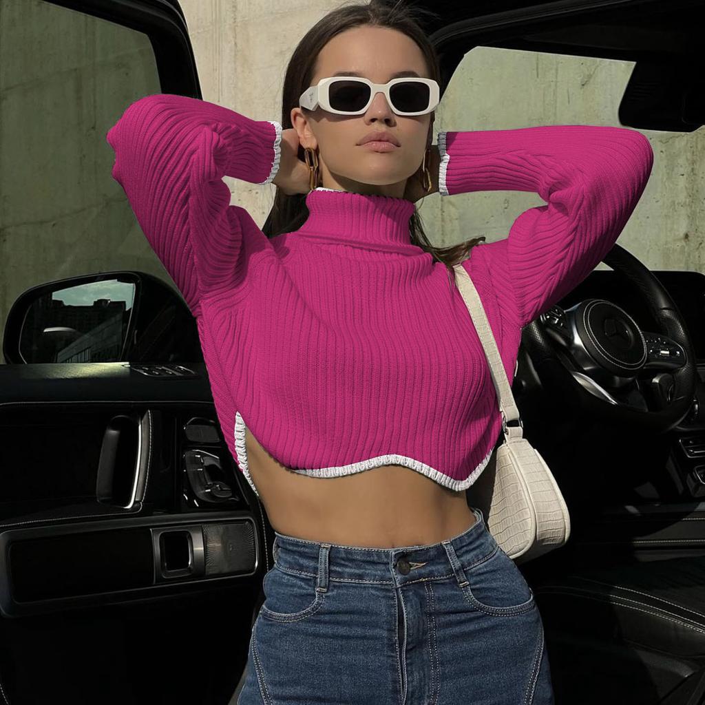 Maglione Casual Irregolare a Collo Alto da Donna per Autunno e Inverno