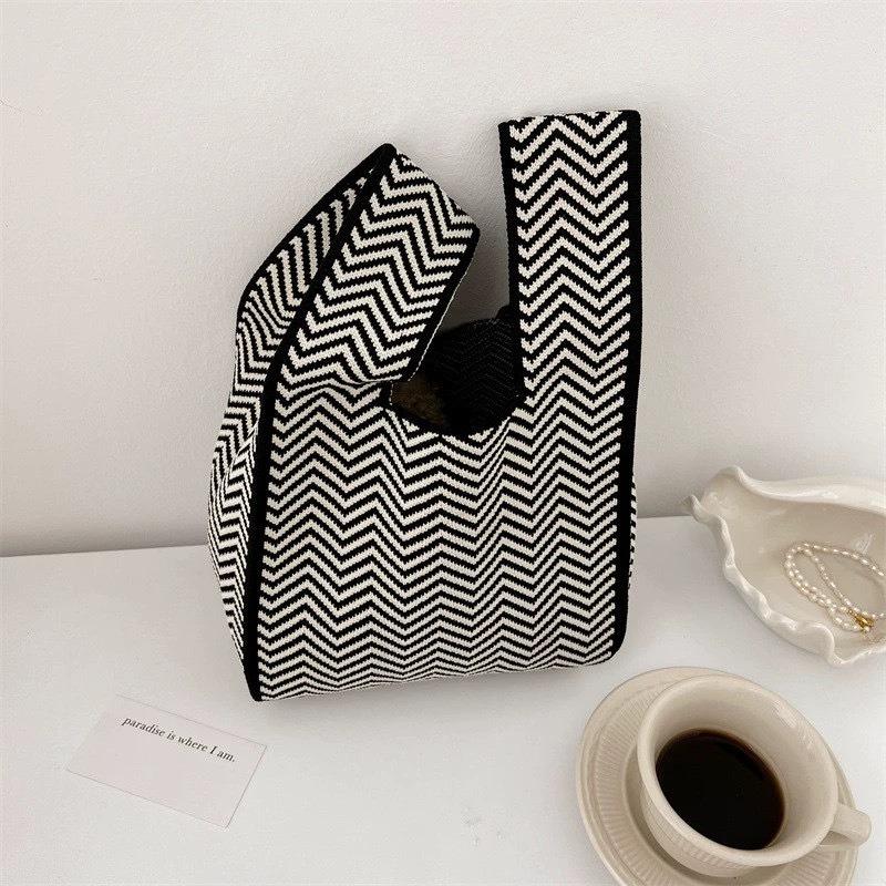 Square Rhombus Rhombus Stripe Geometric Knitted Gift Bag Handbag Handbag Handbag Tote Bag