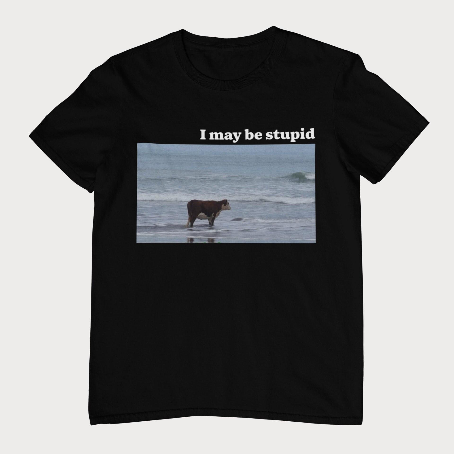 Summer I May Be Stupid Cow on Beach Men T Shirt Unisex Tops Cotton Tees S чёрный