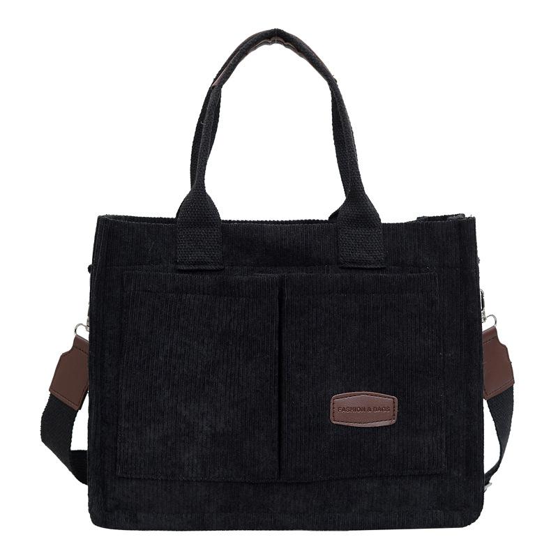 2025 new large-capacity commuter portable tote bag women's versatile strip velvet shoulder bag trendy wide shoulder strap messenger bag bag