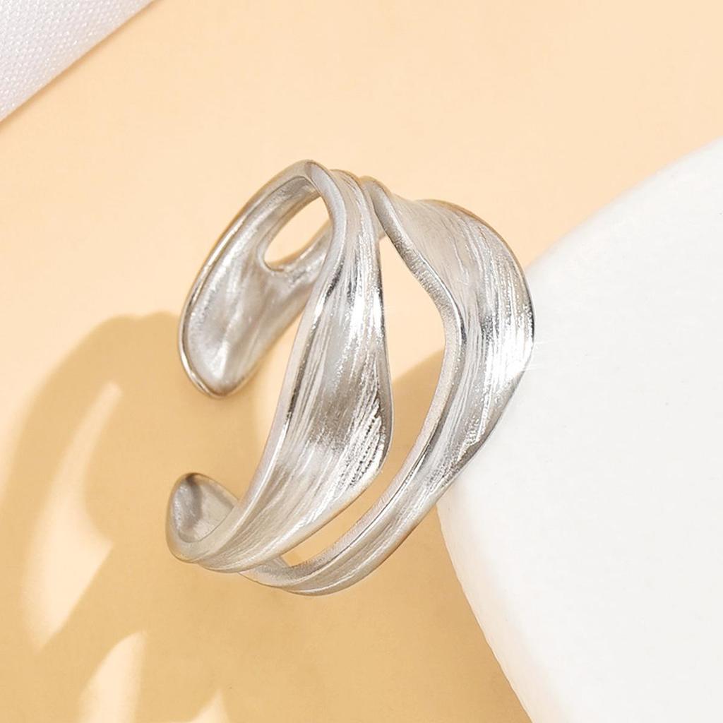 Stainless Steel Personalized Irregular Geometric Curve Open Ring for Women