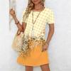 Women's Fashion Graceful Beautiful  Flowers and Lines Print Summer Spring Short Sleeve O-Neck Casual Dresses