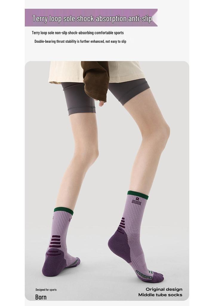 Renaissance Women's Anti-slip Purple Sports Socks - Sweat-absorbing & Breathable for Running, Jump Rope