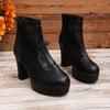 Women Mesh Platform Martin Sandal Boots Plus Size Block Heel Side Zip Short Boots