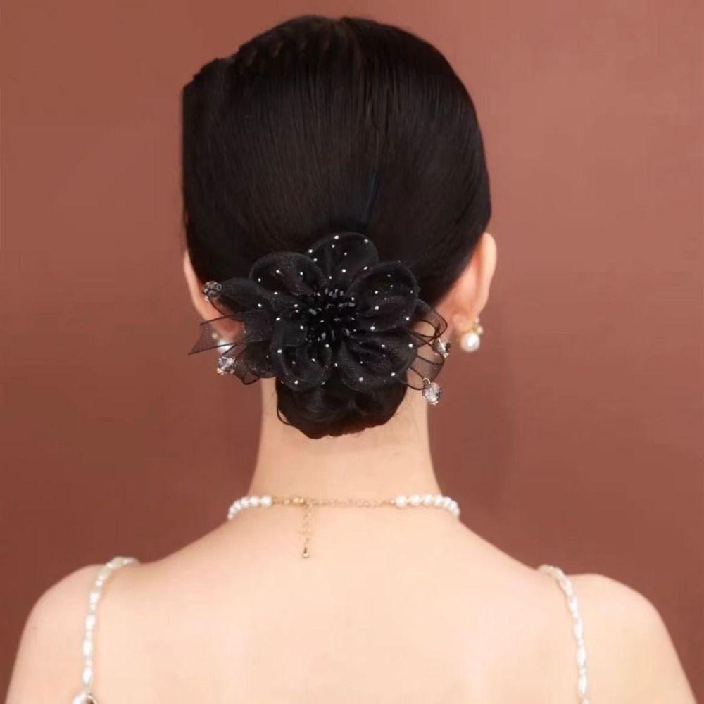 Non-slip Hair Bun Maker Elastic Twist Hairstyle Bun Flower Rhinestone Hair Bands  Women Girls