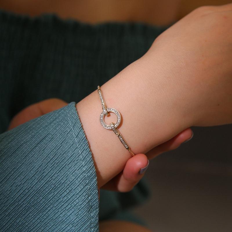 925 Sterling Silver Geometric Snake Chain Circle Bracelet For Women  Gold Plated Bracelet Shiny Zircon Party Jewelry Gifts