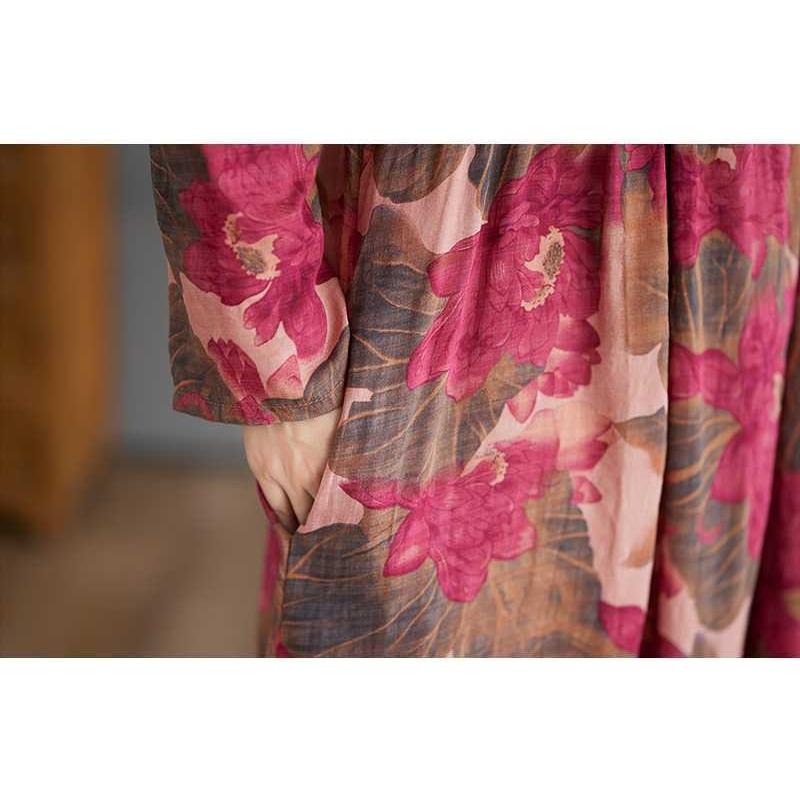 Printed Loose Belly Shading Mulle Lace Long Sleeve Hem Long Dresses