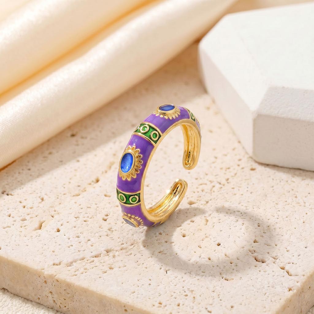 Hot-selling rings, polka dot enamel color open rings, retro color matching design, bohemian jewelry accessories