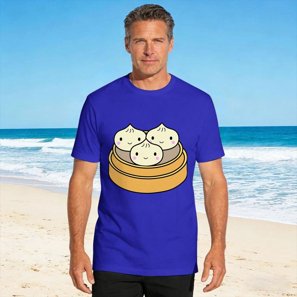Kawaii Dim Sum Chinese Food Dumpling Xiao Long Bao Tshirt Summer Harajuku Tshirts 100 Cotton Crew Neck Tees Vintage Tshirt