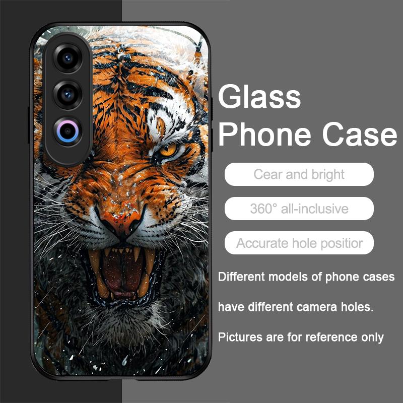 Golden Black Tiger Stripe Flame Print Tempered Glass Phone Case for OnePlus 13R 12 11 10 9 Nord CE4 3 2 Lite ACE2 ACE3 Pro Cover