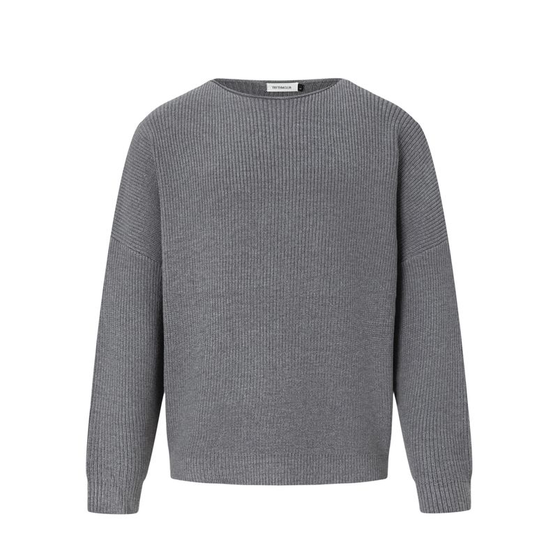 Madwitch Simple Textured Commuter Long-Sleeve Knit Top for Men and Women, Loose Casual Versatile Couple Sweater Trendy