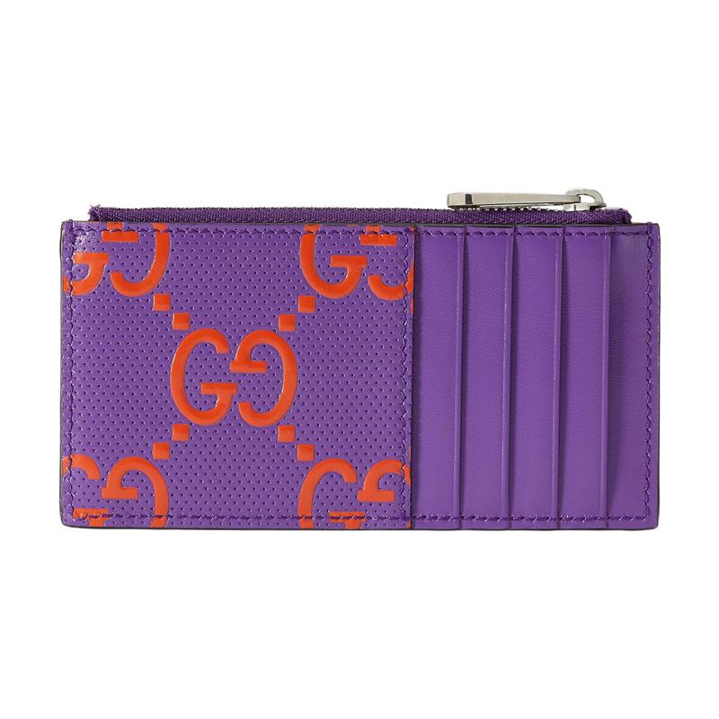 Gucci Colorful Presbyopia Logo Embossed Zipper Closure Leather Card Holder Card Holder Women's Purple