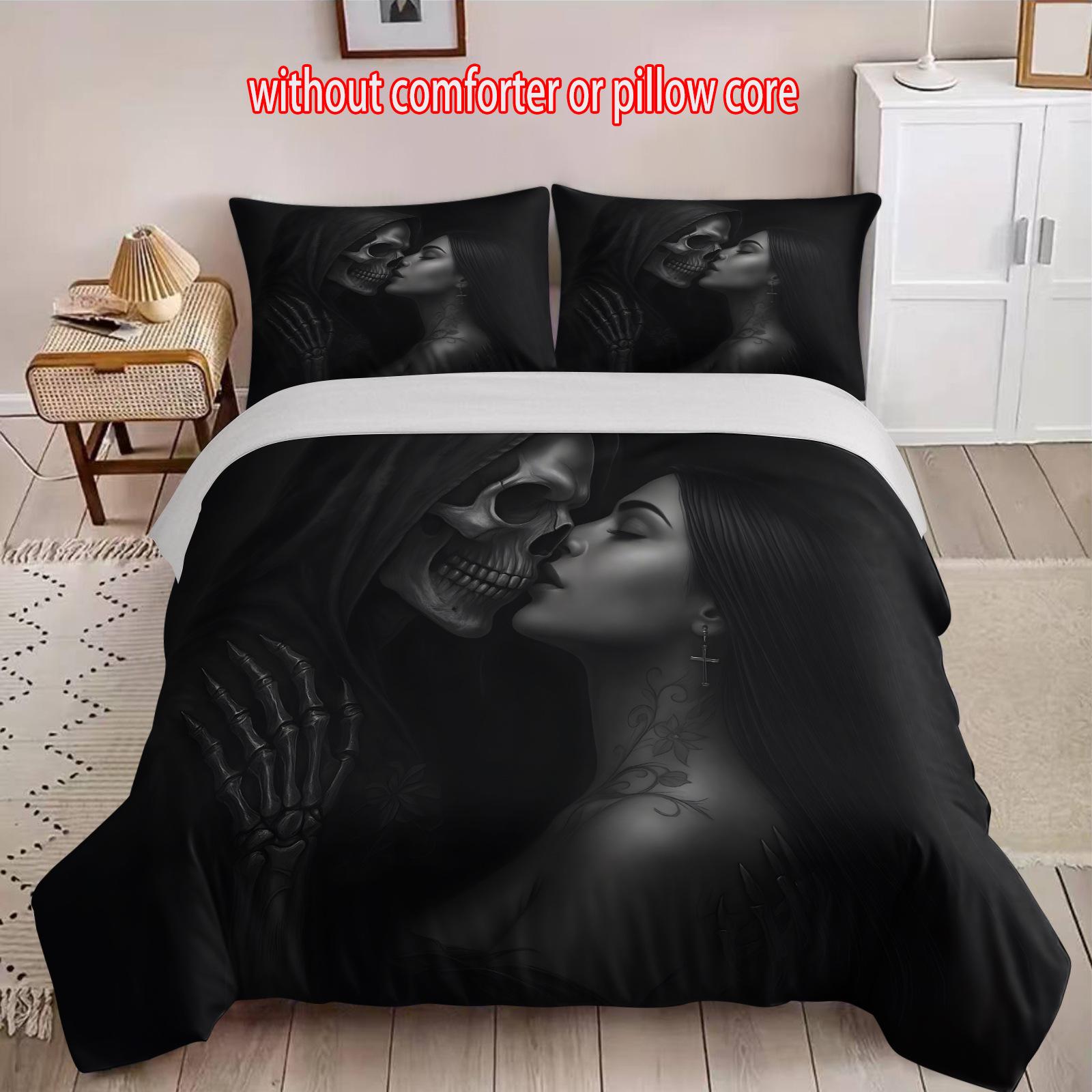 

Skull Beautiful Woman Three-Piece 3D Digital Printing Quilt Set cover 90 * 200 + and 50 * 75 * 1