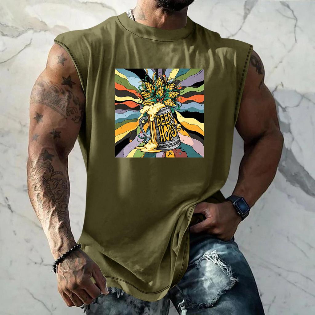 Men Sleeveless Tank Top Loose Fit Casual Streetwear Summer Beach Holiday Daily Wear Printed Graphic Muscle Shirt