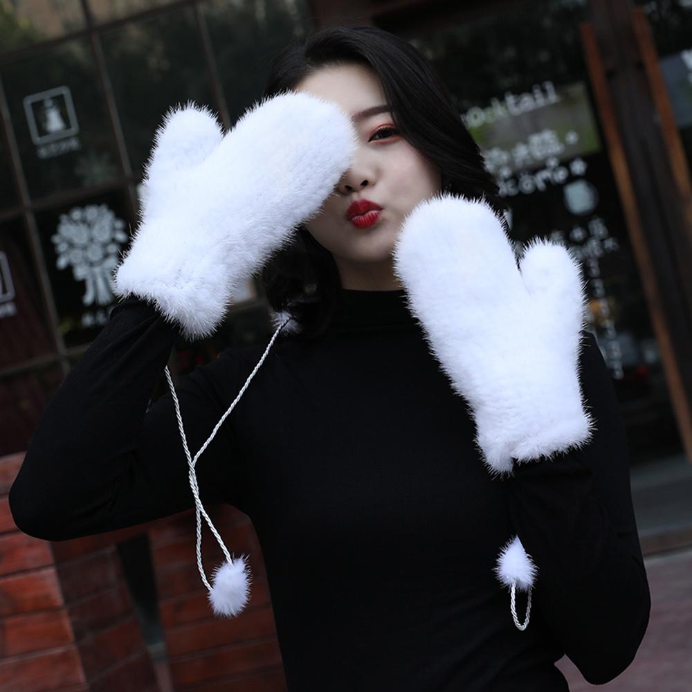 Fashion Winter Women Gloves Genuine 100% Real Mink Fur Glove Knitted Mittens Thick Warm Fur Gloves Mittens
