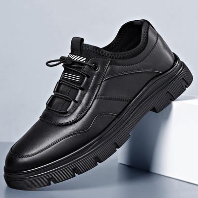 Fashion Casual Shoes Men's Spring New Single Shoes Leather Wool Fleece Warm Low-top Men's Leather Shoes