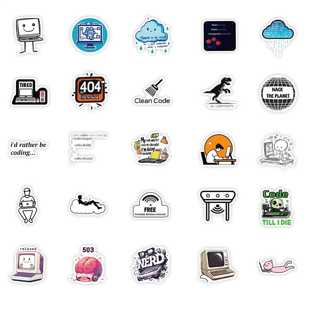 Waterproof Programming Stickers for Laptop, Cute Graffiti Decals for Computer, Tech Themed PC Decals for Students Programmers