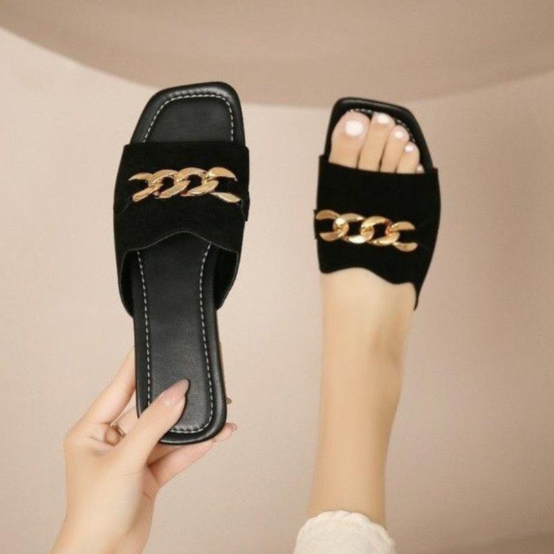 

Fad Summer 2024 New Chain Women s Slippers Female Slides Beach Shoes Woman Open Toe Flats Sandals Women Sandálias Feminina36-43