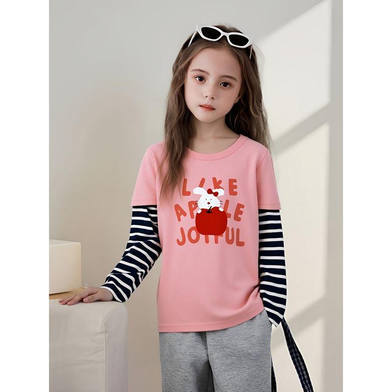 Foreign Trade Children's Long-Sleeved T-Shirt, Stylish Top, Cartoon Two-Piece Style for Toddlers, Baby Girl's Base Shirt, Trendy