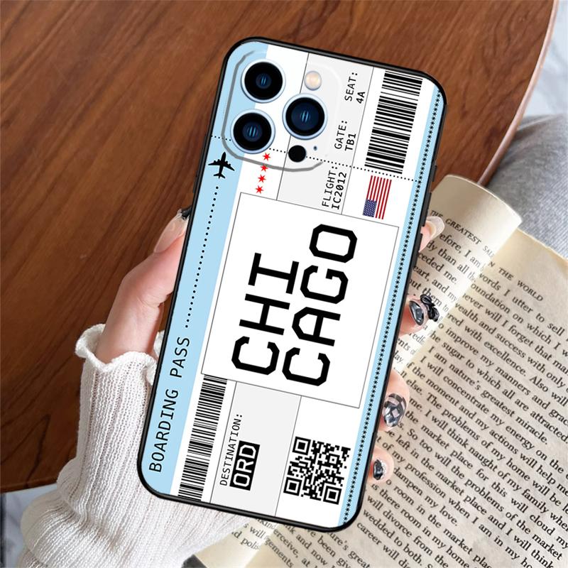 

Boarding Pass Ticket Phone Case For iPhone 16 15 14 13 11 12 Pro Max Plus 12 13 Mini XR 16e Funda Silicone Cover iPhone 14 Pro