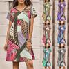 Women's Shift Dress Spring Summer V-Neck Fashion Casual Loose Skirt Floral Printed Short Sleeve Knee Length Dress