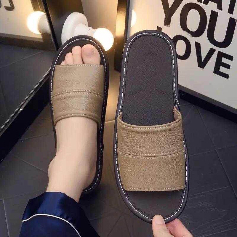 Mode Echtes Leder Herren Hausschuh Herumlaufen Zuhause Pantoletten Indoor Haus 2025 Mode Gummi Maskulino Sommer Sale Original Herrenschuh