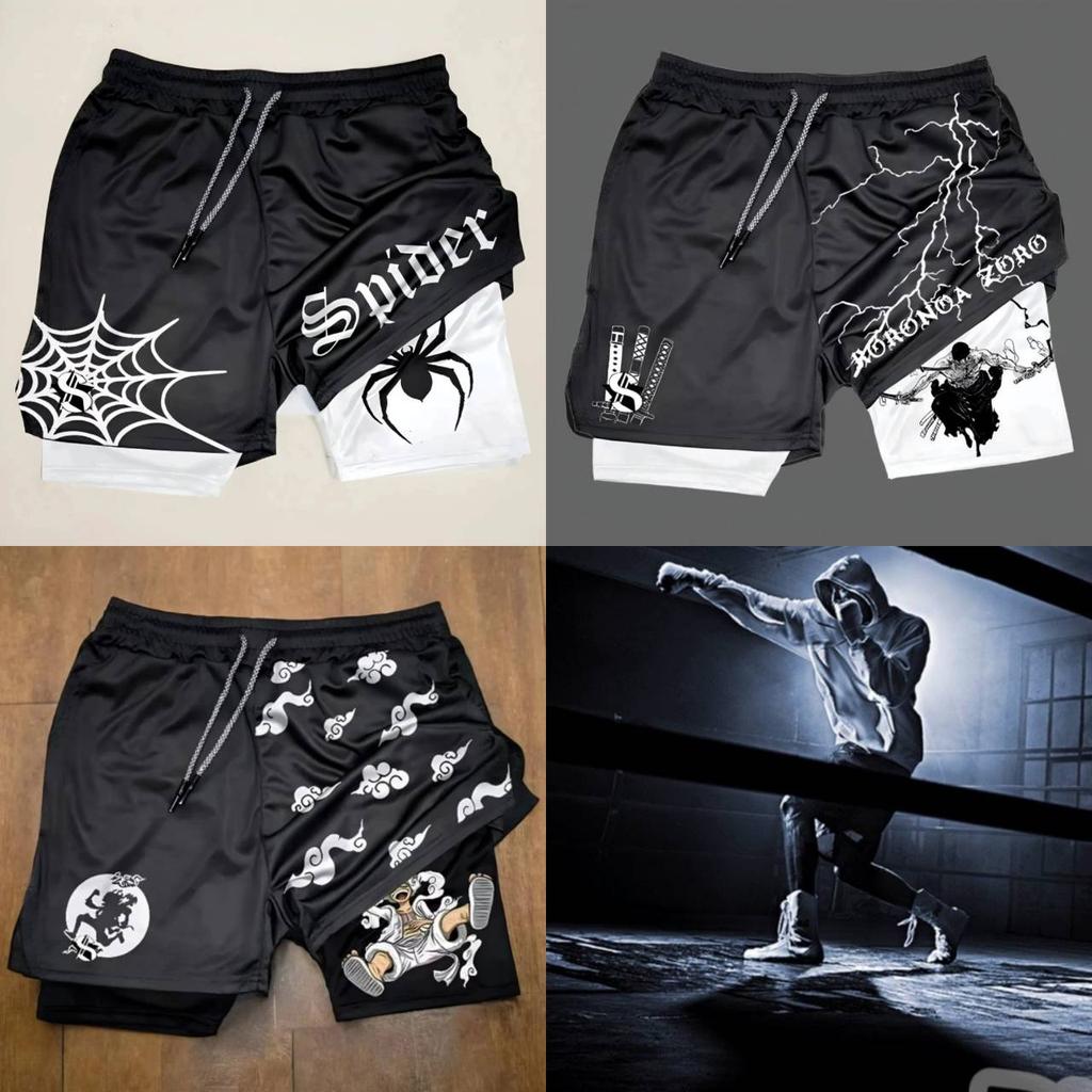 Muay Thai Kick Boxing MMA Shorts Onepiece Pirate Luffy Zoro Swordman Samurai Spider Men Women Unisex Sportswear Training Sport Gym Fitness Workout