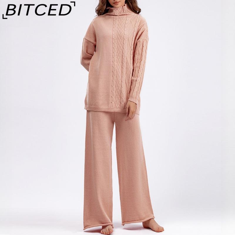 Autumn and Winter Large-sized High-neck Set, Fashionable, Gentle and Laid-back Style Sweater Two-piece Set, Solid Color Knitted