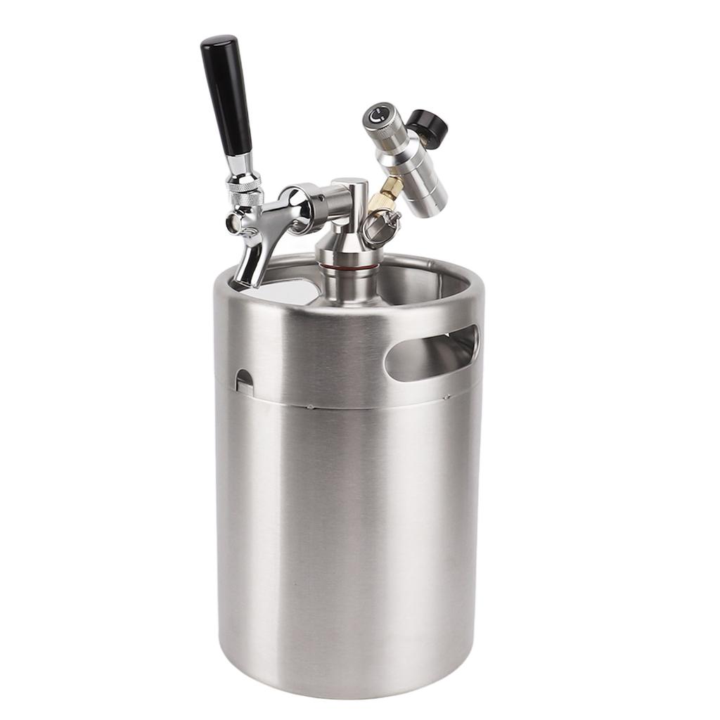 Mini Stainless Steel Beer Barrel with 60psi Gauge Dispenser Outlet Valve 5L Pressurized Mini Beer