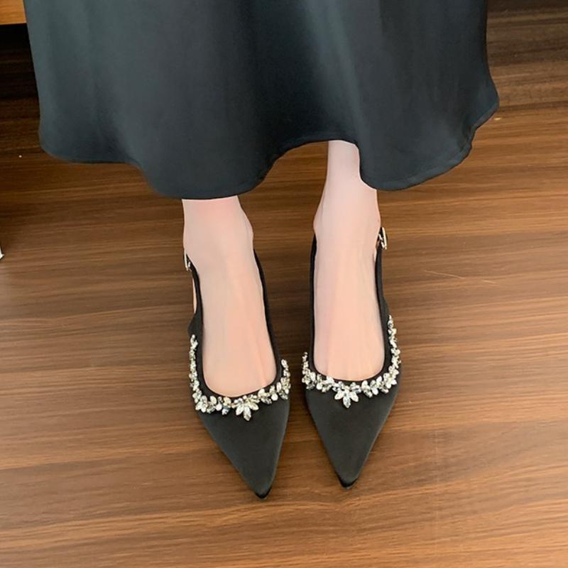 

Мода 2025 Новые Летние Классические Банкетные Свадебные Туфли Сексуальные Стразы Атлас Острый Носок Босоножки на Высоком Каблуке для Женщин 35 чёрный