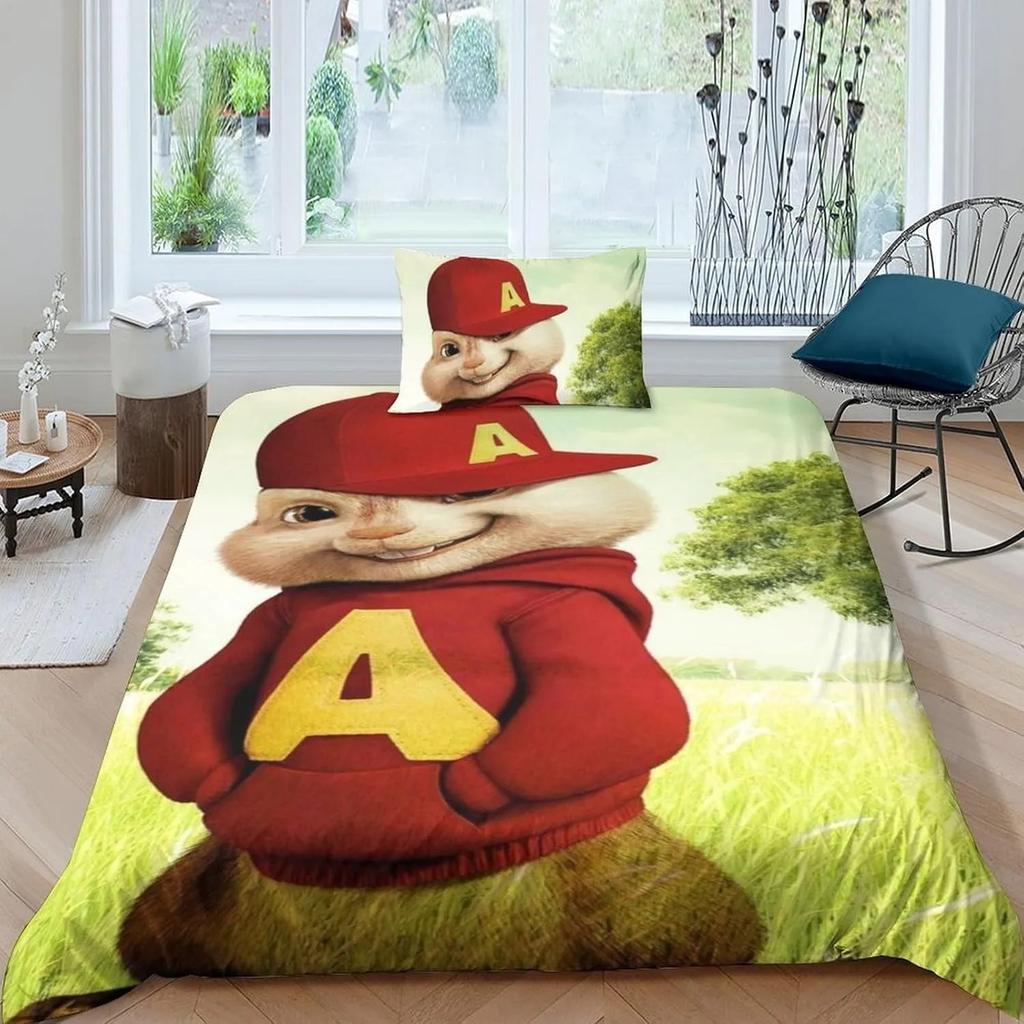 Exquisites 3D-Cartoon Alvin und die Eichhörnchen Bettwäsche-Set Bettbezug Steppdecke Bett Jugend Kinder Mädchen Jungen Geschenk