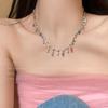 Color dopamine pearl love necklace female niche design temperament versatile bow collarbone chain beaded neck chain