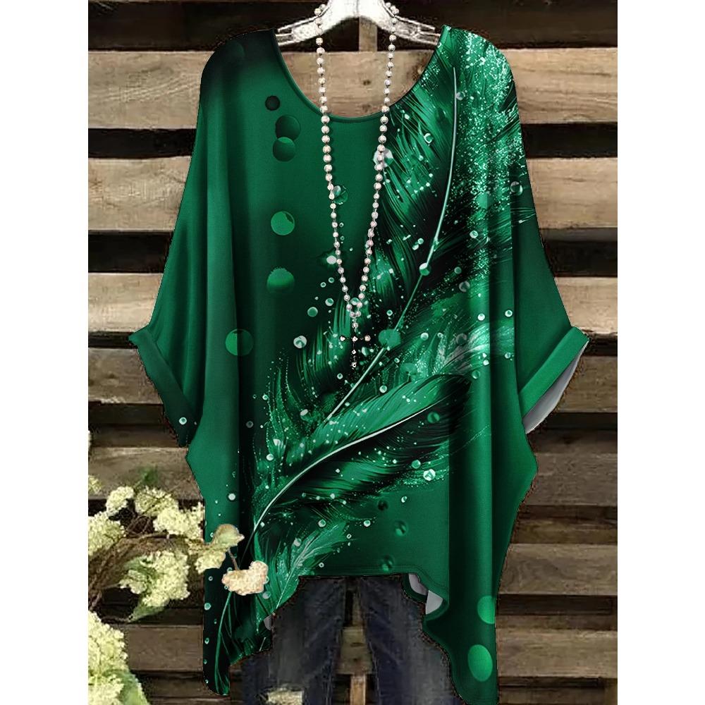Bohemian Floral Tunic Plus Size Women's Bohemian Floral Print Tunic T-Shirt Short Sleeve Round Neck Casual Top Vibrant 2025