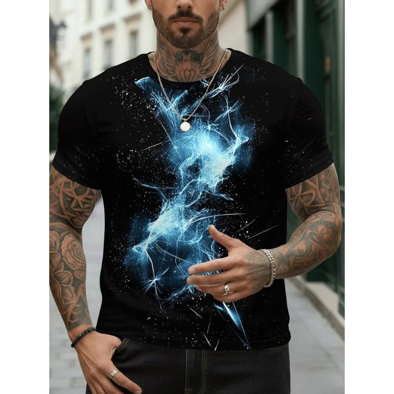Fashion Men's Crew Neck Short Sleeve 3D Casual Color Printing Casual Short Sleeve Crew Neck T-Shirt